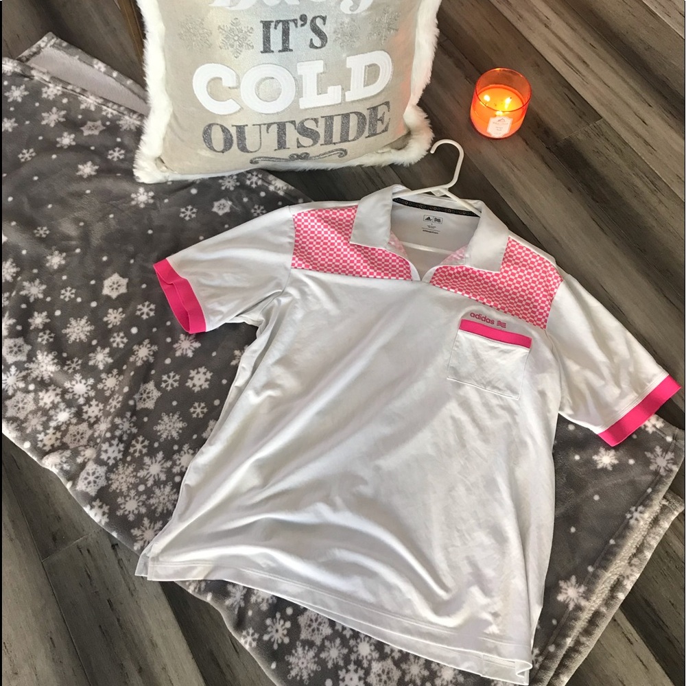 Men’s Adidas Golf Polo in White and Pink